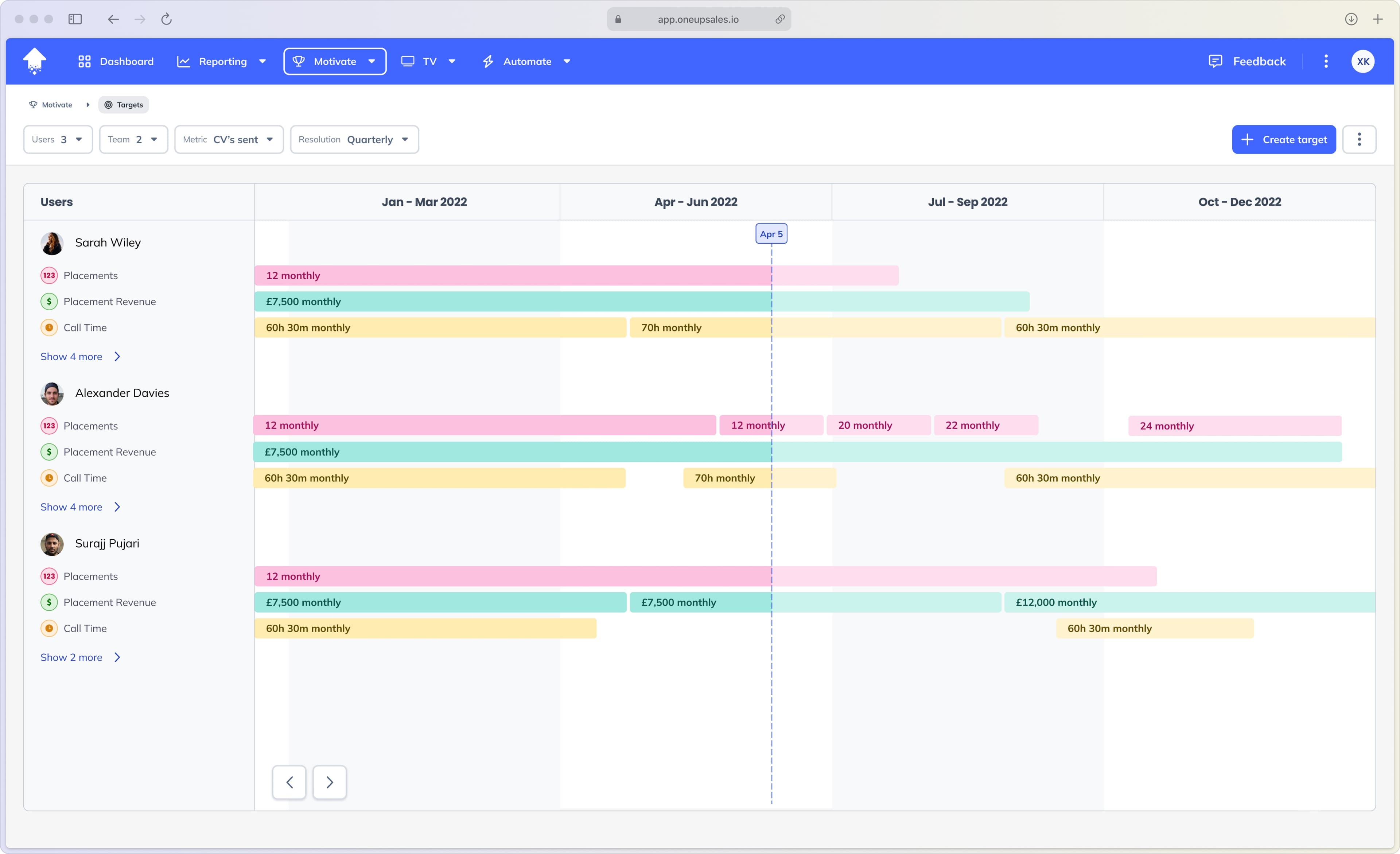 A browser mockup showing the targets homepage
